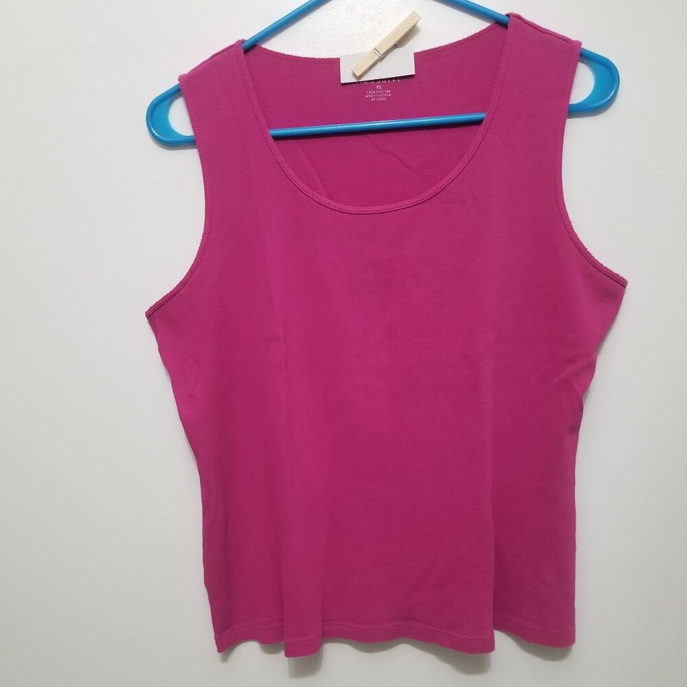 two cotton fuchsia Kim Rogers XL tank tops, with name written on